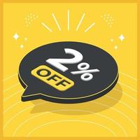 2 percent off. 3D floating balloon with promotion for sales on yellow background vector