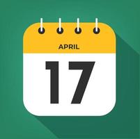 April day 17. Number seventeen on a white paper with yellow color border on a green background vector. vector