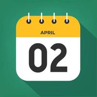 April day 2. Number two on a white paper with yellow color border on a green background vector. vector