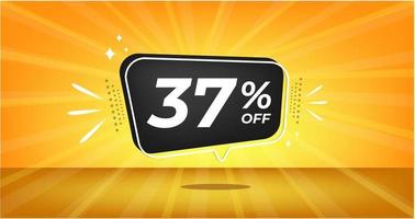 37 percent off. Yellow banner with thirty-seven percent discount on a black balloon for mega big sales. vector