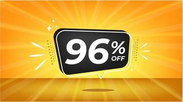96 percent off. Yellow banner with ninety-six percent discount on a black balloon for mega big sales vector