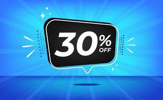 30 percent off. Blue banner with thirty percent discount on a black balloon for mega big sales. vector