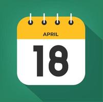 April day 18. Number eighteen on a white paper with yellow color border on a green background vector. vector