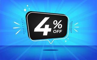 4 percent off. Blue banner with four percent discount on a black balloon for mega big sales. vector