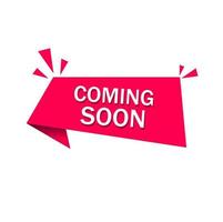 Coming soon red vector banner ribbon design. Announcement of New Product or Store Opening. Modern web element.