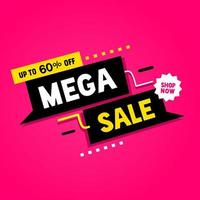 Mega sale banner template design template, Promotion and shopping template up to 60 percent off. Mega sale. Flat vector. vector