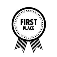 First place award icon. First award winner badge guarantee winning prize ribbon symbol. Winner medal icon. Chat speech bubble icon, presentation signs. vector