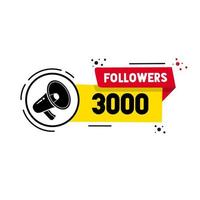 3000 seguidores diseño social red número aniversario celebrar de suscriptores o seguidores y gustos. social sitios enviar diseño, vector ilustración.