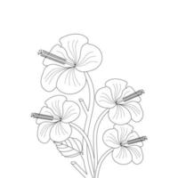 Hibiscus Flower Coloring Page And Book illustration Line Art vector