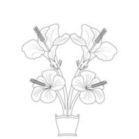 Hibiscus Flower Coloring Page And Book illustration Line Art vector