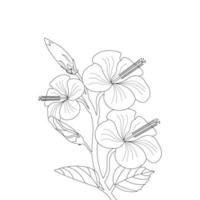 Hibiscus Flower Coloring Page And Book illustration Line Art vector