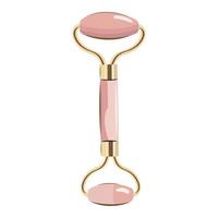 Vector trendy natural rose quartz crystal roll on face massager with golden plating metal