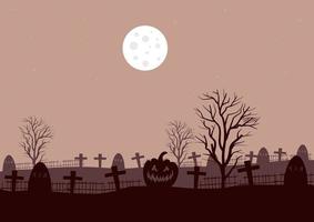 horror cementerio paisaje a noche con un lleno luna, vector ilustración.