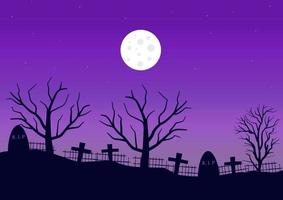 noche cementerio con un lleno luna, vector ilustración.