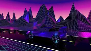 retrò, futuristico anni 80 design - auto guida su un' strada - gioco concetto video