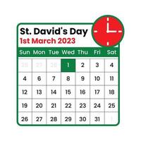 St. Davids Day Calendar Design vector