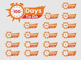 Countdown 100 days to go labels icon with white background, last 1 day to go icon set vector