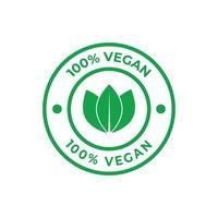 100 por ciento vegano icono vector ilustración, vegano comida símbolo con verde hojas, sello, estampilla, etiqueta, etiqueta, para médico y salud embalaje diseño