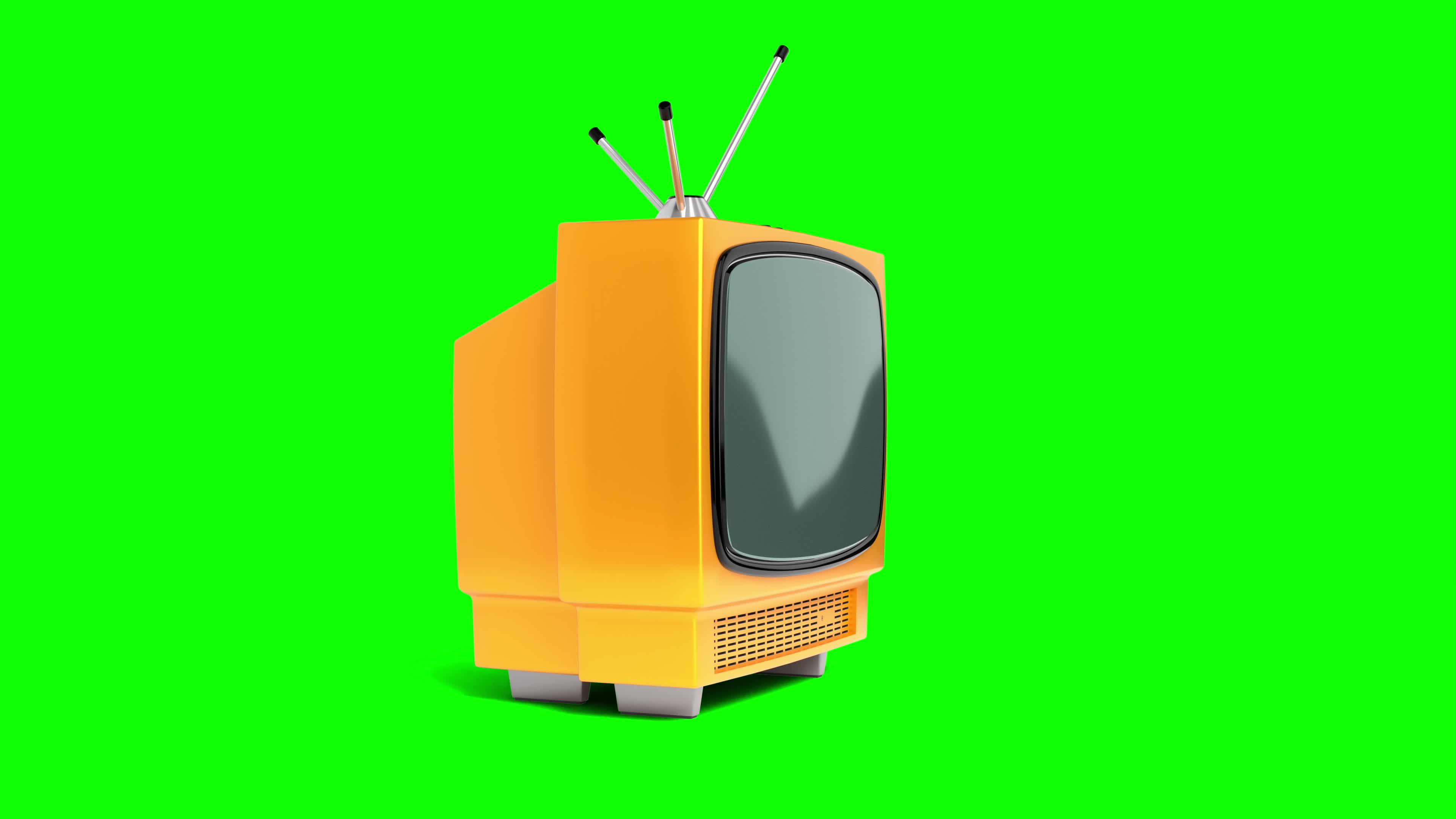 Vintage Yellow Tv Receiver with Green Screen 19907496 Stock Video at