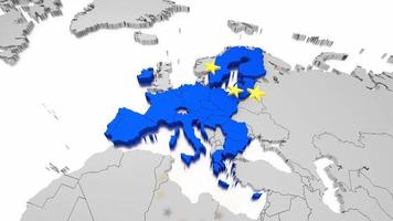 3d europeo Unión mapa y bandera, que cae estrellas video