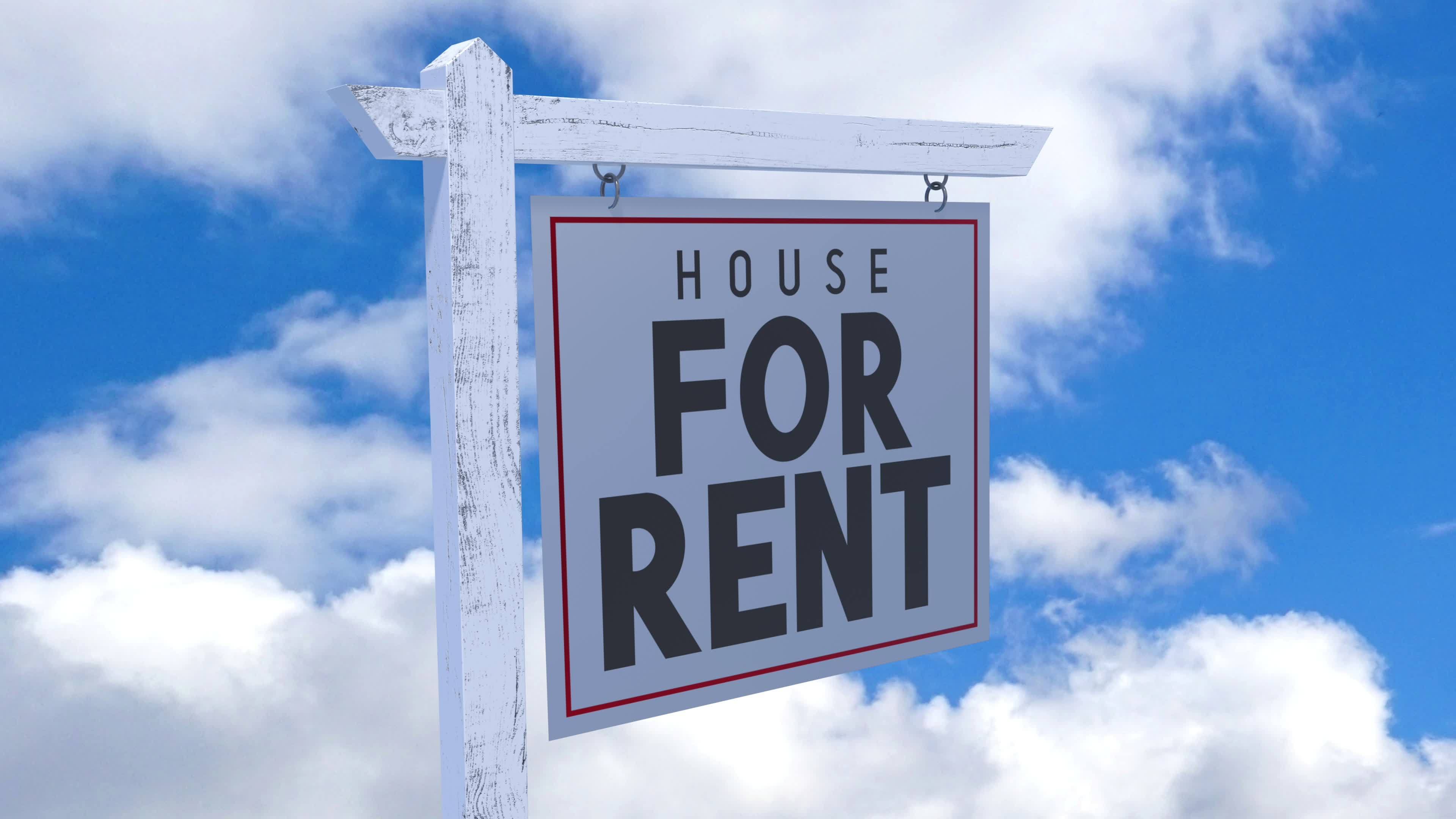 House for Rent Board, Sky in Background - Real Estate Offer Concept