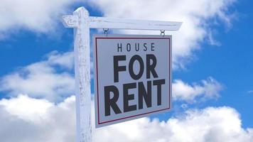 House for Rent Board, Sky in Background - Real Estate Offer Concept. video