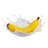 banana respingo leite isolado. 3d render ilustração png