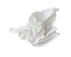 Single white screwed or crumpled tissue paper or napkin in strange shape after use in toilet or restroom isolated with clipping path in png file format