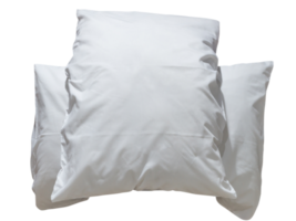 dos blanco almohadas con casos después huéspedes utilizar a hotel o recurso habitación aislado con recorte camino en png archivo formato, concepto de cómodo y contento dormir en diario vida