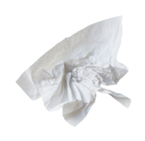 Single screwed or crumpled tissue paper or napkin in strange shape after use in toilet or restroom isolated with clipping path in png file format