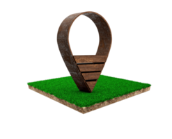 Wooden location pin icon on cubical soil land geology cross section with green grass png