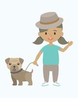 vector cartoon girl and dog illustration