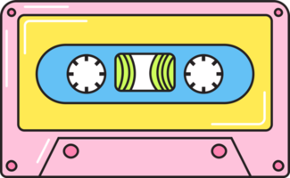 Old cassette retro 90s style pink. Colorful sticker isolated on transparent background. png