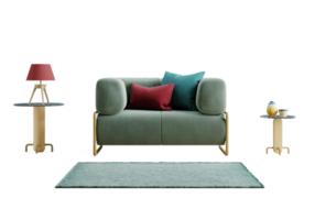 vert velours fauteuil avec oreiller et couverture png