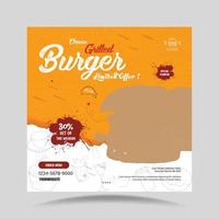 Delicious burger and fast food social media banner template vector