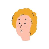 mano dibujado rubia preocupado chico retrato plano estilo, vector ilustración aislado en blanco antecedentes. preguntarse humano rostro, decorativo diseño elemento, emoción