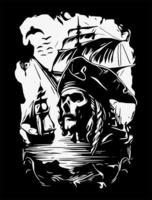 Pirate skull sketch. On black background. vector