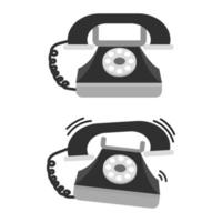 old classic black monochrome phone idle and ringing position vector