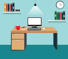 profesional oficina escritorio con plano diseño vector