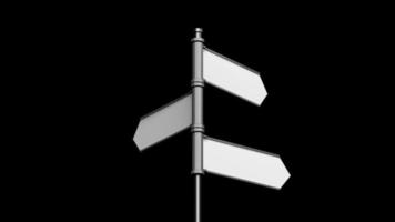 3D Signpost, Roadsign with Three Arrows on Black Background video