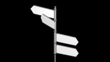 3D Signpost, Roadsign with Four Arrows on Black Background video