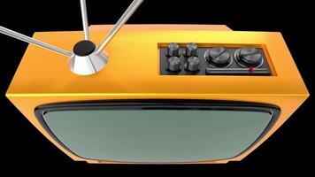 Vintage Yellow Tv Receiver with Green Screen Isolated on Black Background video