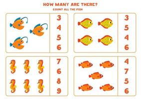 Count all sea animals and circle the correct answers. vector