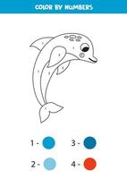 Color cute sea dolphin by numbers. Worksheet for kids. vector