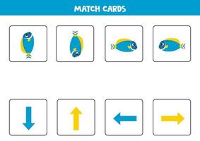 Left, right, up or down. Spatial orientation with cute powder tang fish. vector