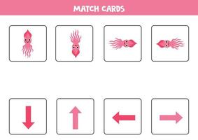 Left, right, up or down. Spatial orientation with cute squid. vector