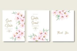 elegant watercolor cherry blossom wedding invitation card set vector