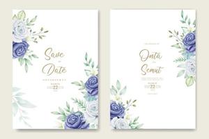 Blue Floral Wedding Card Set vector