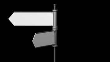 3d Wegweiser, Straßenschild mit zwei Pfeile auf schwarz Hintergrund video