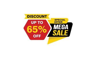 65 Percent MEGA SALE offer, clearance, promotion banner layout with sticker style. vector